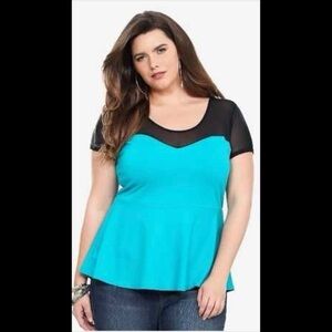 Torrid Women’s Turquoise Mesh Peplum Top | 3